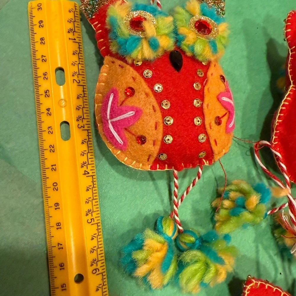 Pier 1 - Holiday Colorful Beaded 6.5 Owl Ornaments Christmas Tree Ornaments